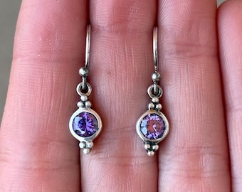 Sterling Silver 925 Purple CZ Dangle Earrings - Pre-Owned (2.5g)