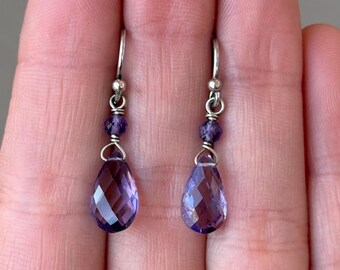 Sterling Silver 925 Handmade Amethyst Briolette Drop Dangle Earrings - Pre-Owned (1.6g)