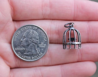Pre-Owned Sterling Silver 925 Small Bird Cage Charm Pendant 1.3g