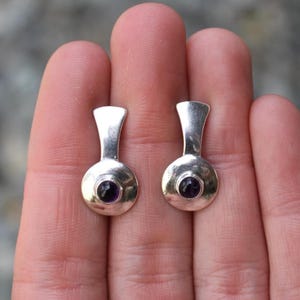 Pre-Owned Sterling Silver 925 Unique Amethyst Stud Earrings 2.9g