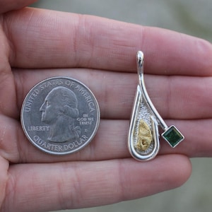 Pre-Owned Sterling Silver & Gold Nugget Emerald Handmade Pendant 2.6g