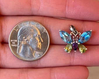 Sterling Silver 925 Multi-Stone Butterfly Pendant - Pre-Owned (2.6g)
