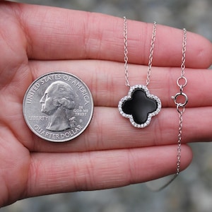 Gebrauchte Sterling Silber 45 cm Black CZ Clover Halskette 2.3g