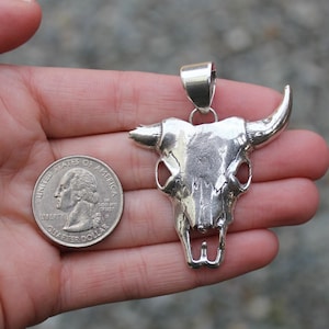 Handmade Sterling Silver Sandcast Bison Skull Pendant 16g