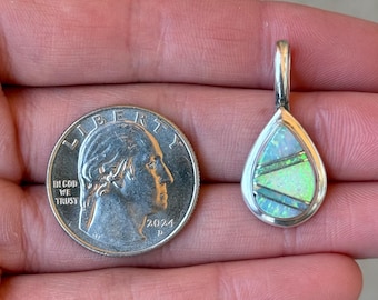 Sterling Silver 925 Navajo Handmade Ervin Hoskie Opal Inlay Pendant - Pre-Owned (3.3g)