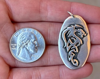 Sterling Silver 925 Handmade Dragon Charm Pendant - Pre-Owned (8g)