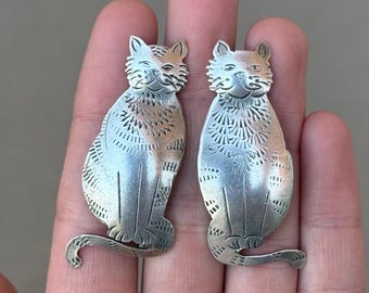 Sterling Silver 925 Handmade Statement Cat Stud Earrings - Pre-Owned (9.8g)