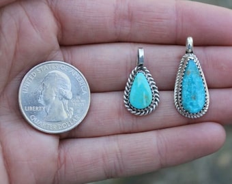 Pre-Owned Sterling Silver 925 Handmade Turquoise Teardrop Rope Pendants