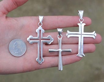 Pre-Owned Sterling Silver 925 TAXCO Large Handmade Heavy Chunky Mexican Cross Pendants