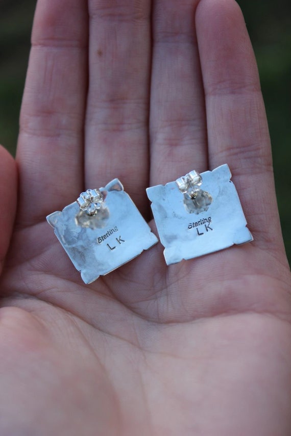 Pre-Owned Sterling Silver Turquoise Square Studs - image 4