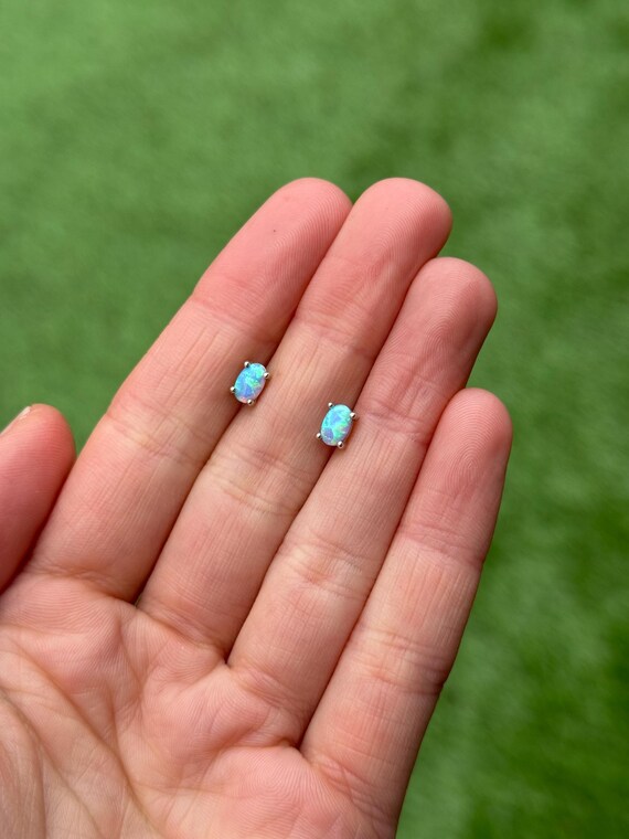 Sterling Silver 925 Simple Opal Stud Earrings - P… - image 5