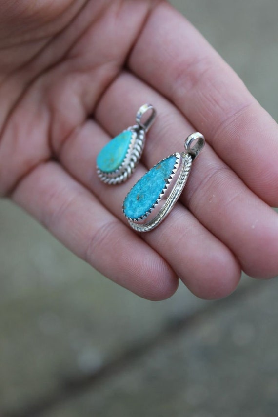 Pre-Owned Sterling Silver Handmade Turquoise Tear… - image 4