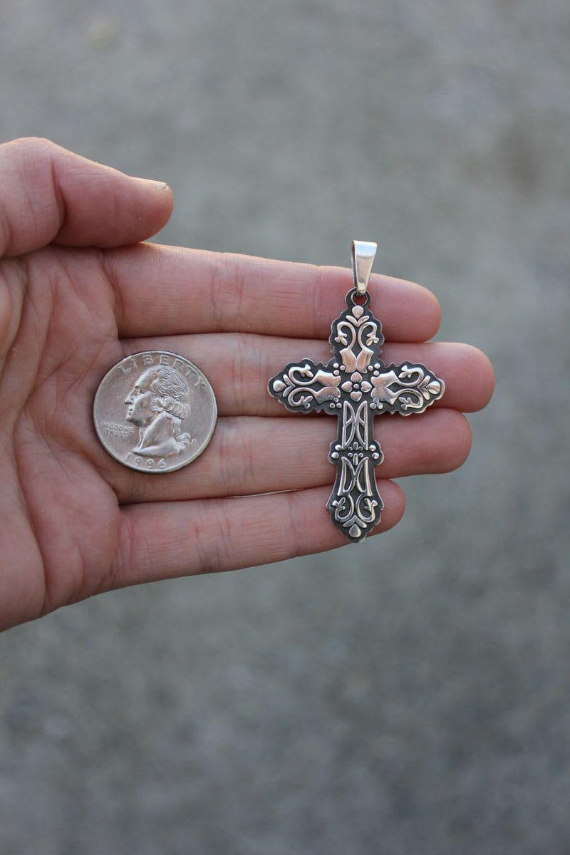 Pre-Owned Sterling Silver Polished Mexican Gothic Style Vintage Cross Pendant 9.7g
