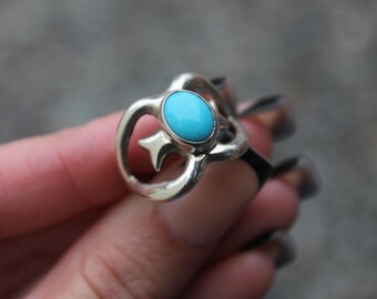Sterling Silver 925 Size 7.5 Handmade Navajo Sandcast Turquoise