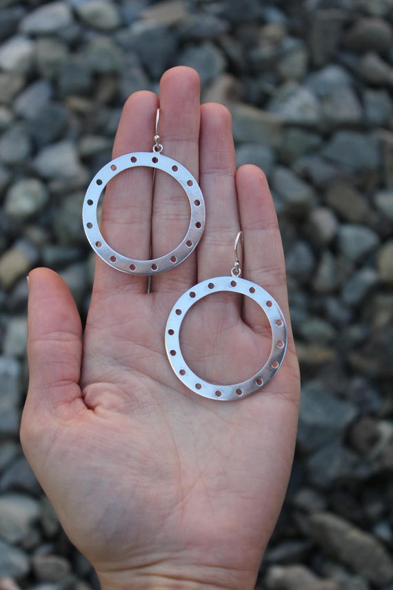 Sterling Silver 925 Large Statement Circle Modern… - image 3