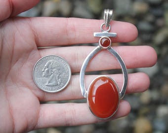 Sterling Silver 925 Handmade Large Statement Carnelian Pendant - Pre-Owned (14.5g)