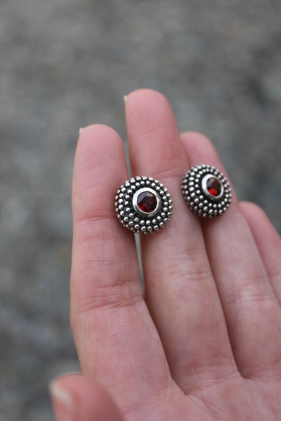 Sterling Silver 925 Garnet Statement Stud Earring… - image 5