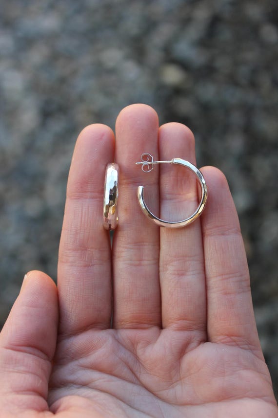 Sterling Silver 925 Chunky Hammered Hoop Stud Earrings - Pre-Owned (8.1g)