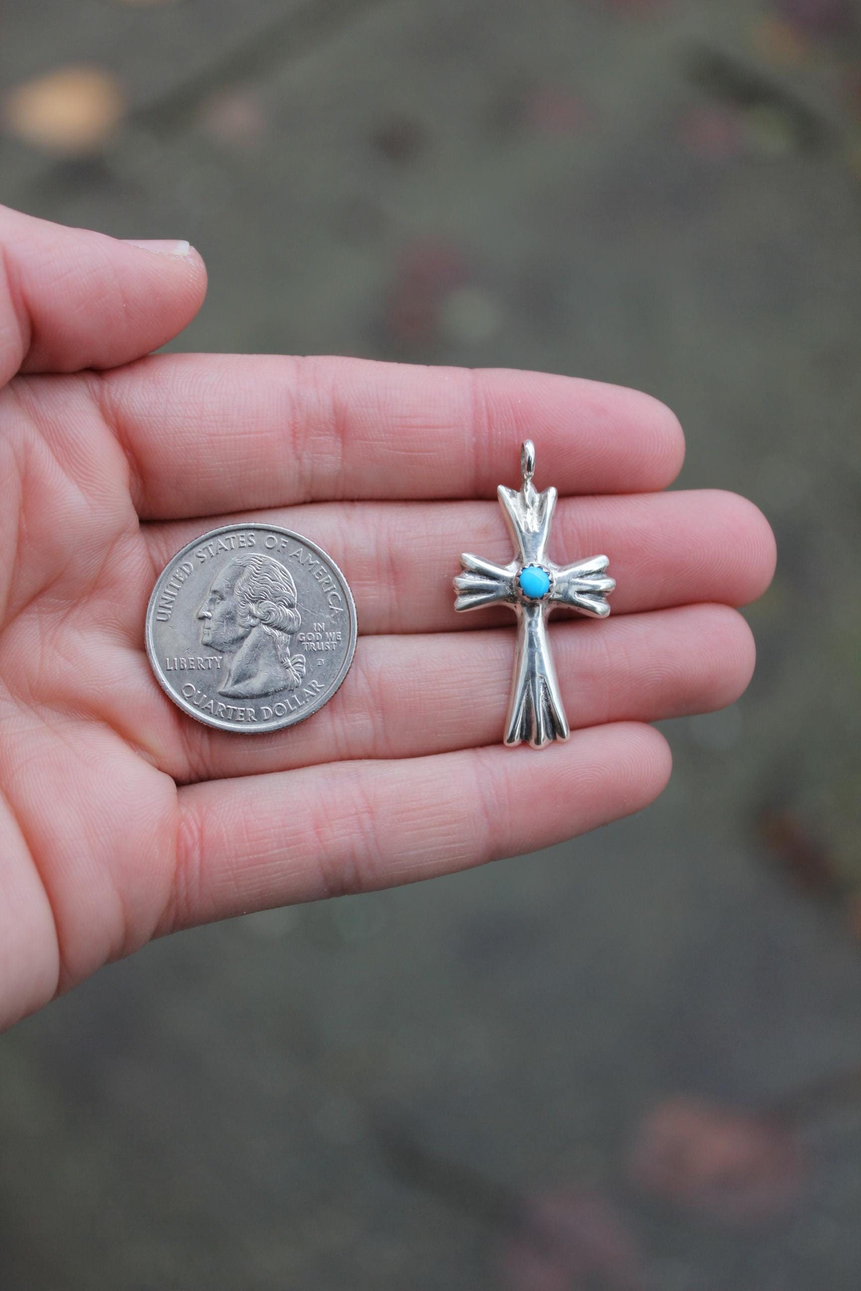 希少ターコイズ 48000円→29600円STERLING SILVER Sterling Silver 925 Navajo Herbert Tsosie Sandcast Turquoise Cross