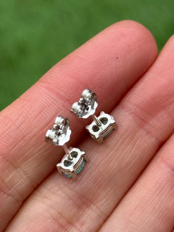 Sterling Silver 925 Simple Opal Stud Earrings - P… - image 8