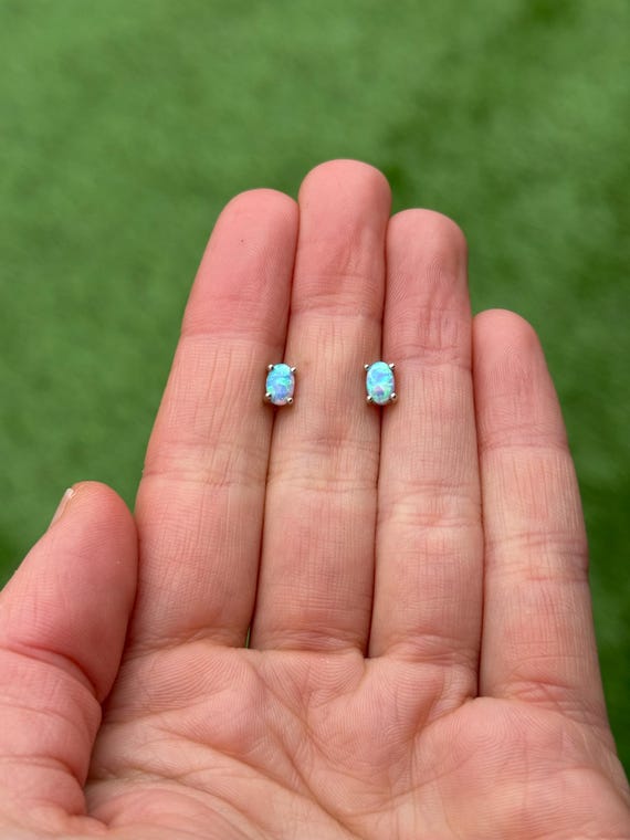 Sterling Silver 925 Simple Opal Stud Earrings - P… - image 4
