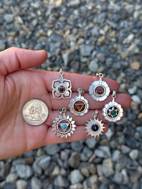 Sterling Silver 925 Handmade Gemstone Chakra Pendants - Pre-Owned