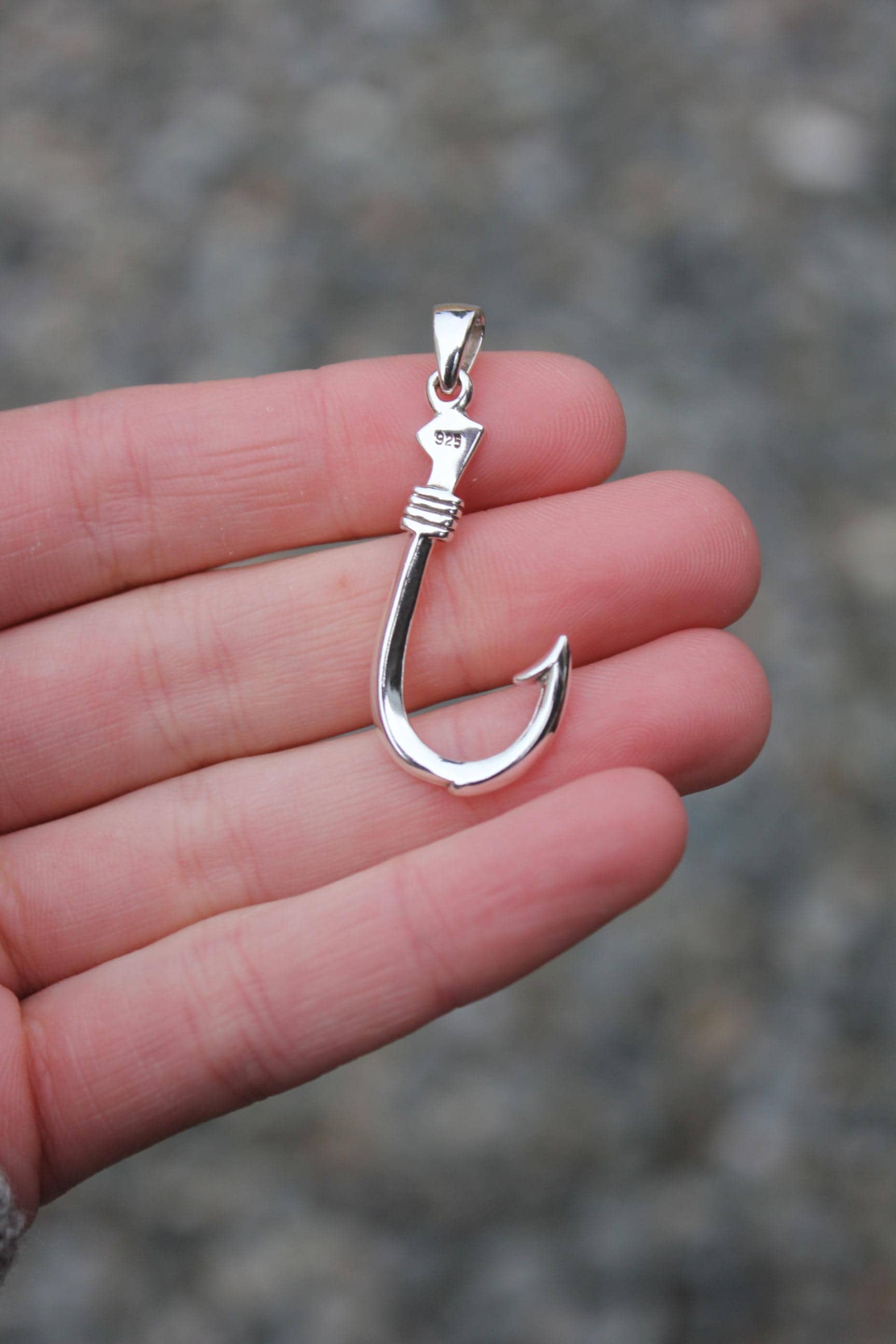 Sterling Silver 925 Makau Hawaiian Lucky Fish Hook Pendant - Pre