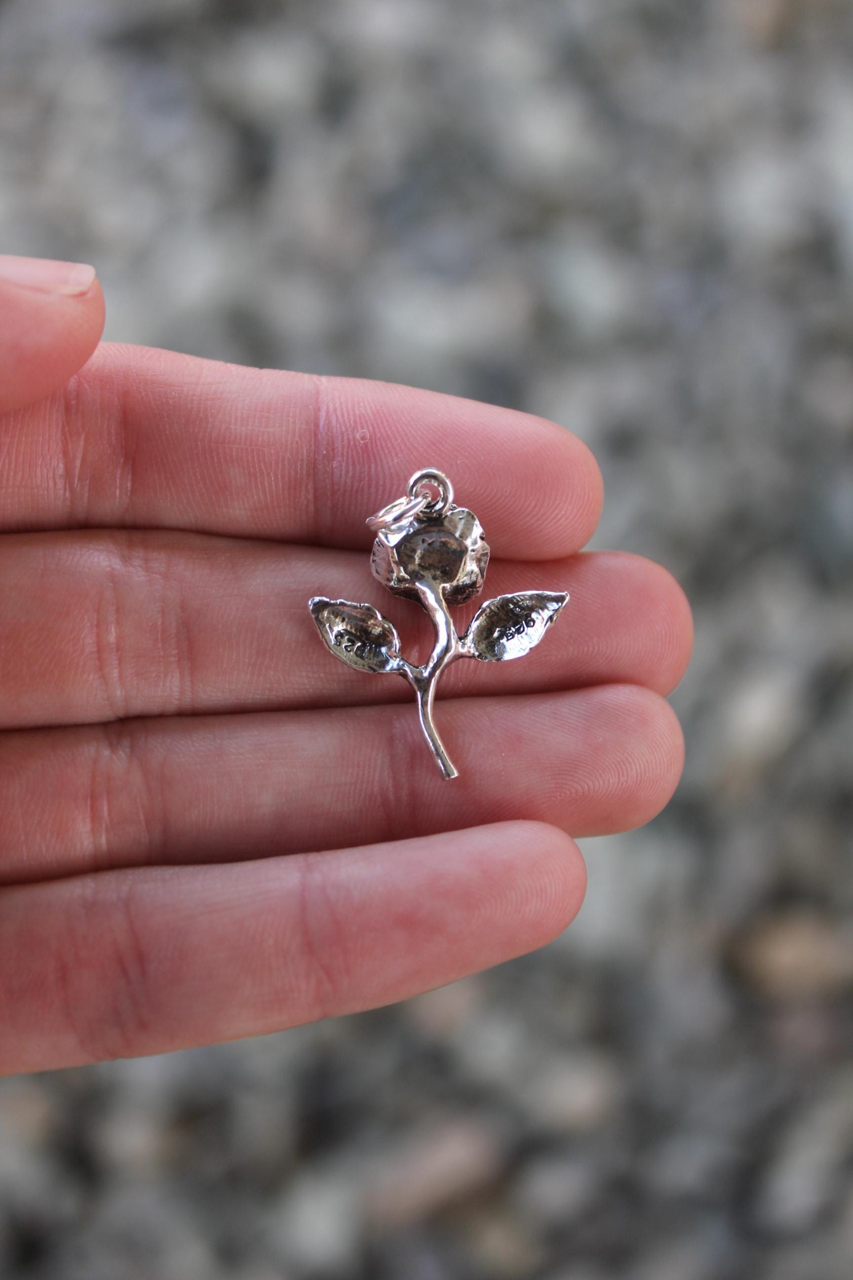 Sterling Silver 925 Diamond-cut Rose Flower Charm Pendant - Pre