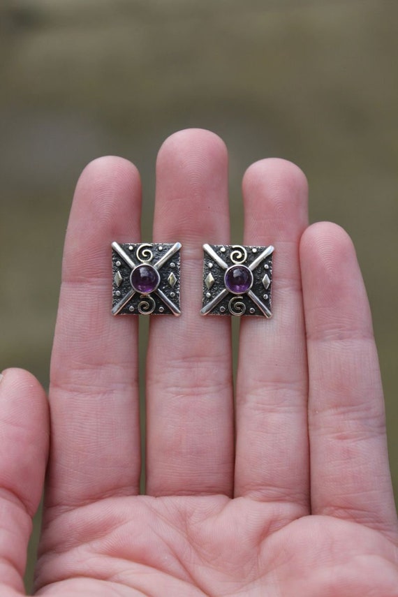 Pre-Owned Sterling Silver Decorative Amethyst Stu… - image 1