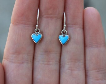 Pre-Owned Sterling Silver Turquoise Enamel Heart Dangle Earrings