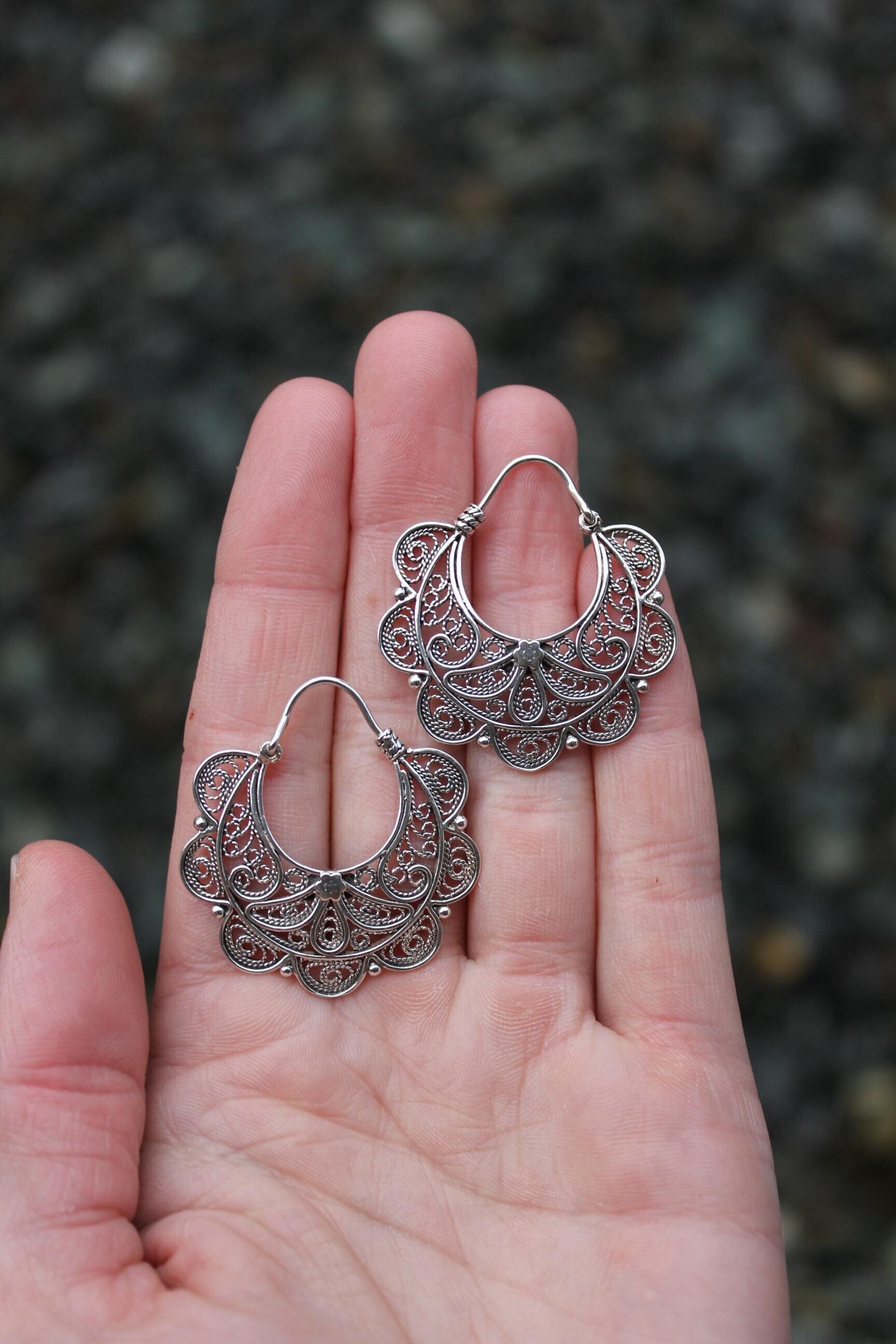 Orecchini A Cerchio Ovali In Argento Sterling 925 Con Taglio A Diamante