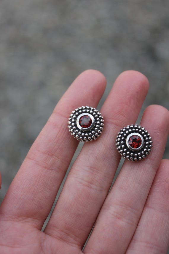 Sterling Silver 925 Garnet Statement Stud Earring… - image 4