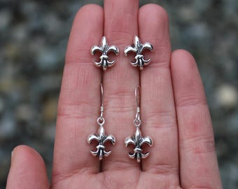 Aeravida Orecchini Pendenti In Argento Sterling 925 A Forma Di Giglio - Finitura Lucida E Ossidata - Gioiello Simbolo 32 Mm Con Gancio A Pesce - 5
