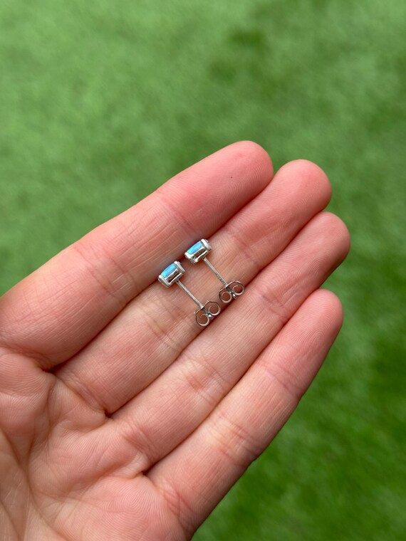 Sterling Silver 925 Simple Opal Stud Earrings - P… - image 6