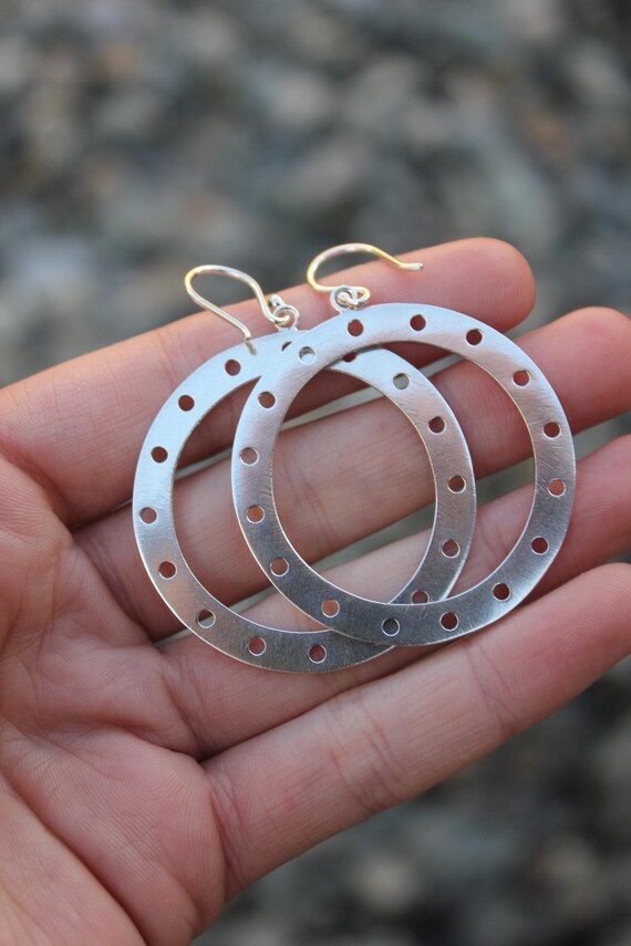 Sterling Silver 925 Large Statement Circle Modern… - image 9