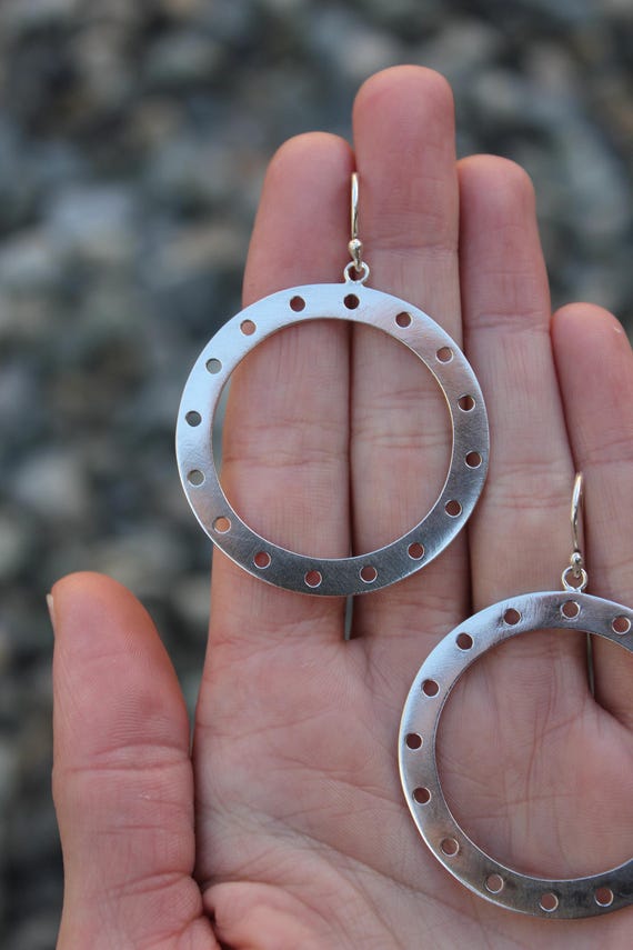 Sterling Silver 925 Large Statement Circle Modern… - image 4