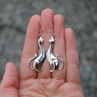 Orecchini Gatto In Argento Sterling 925 E Ottone Dorato – Regalo Per Ragazze E Donne Amanti Dei Gatti
