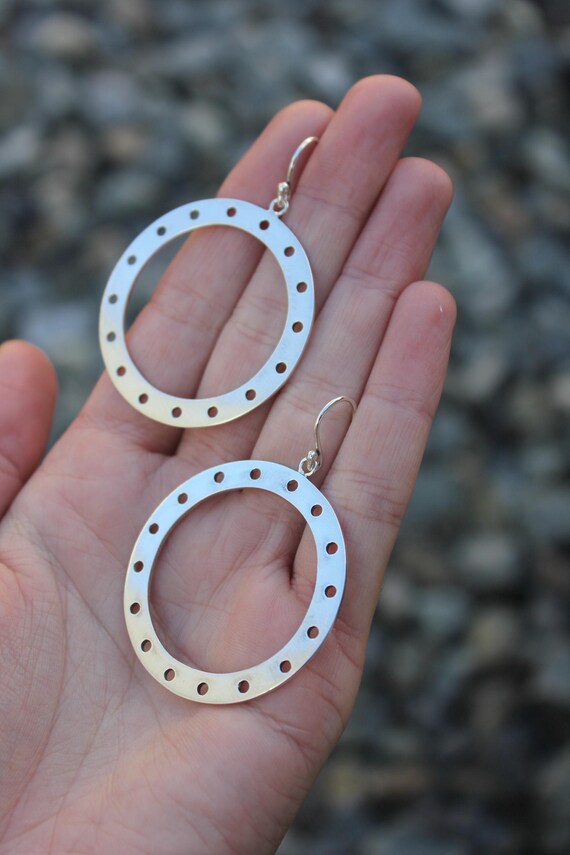 Sterling Silver 925 Large Statement Circle Modern… - image 6