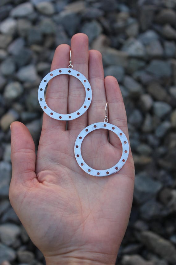 Sterling Silver 925 Large Statement Circle Modern… - image 2