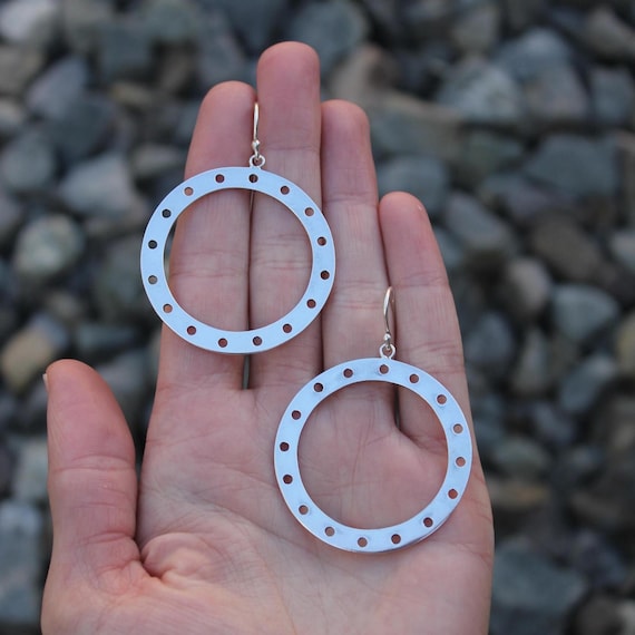 Sterling Silver 925 Large Statement Circle Modern… - image 1