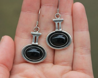 Sterlingzilver 925 zwarte onyx hangoorbellen - Tweedehands ()