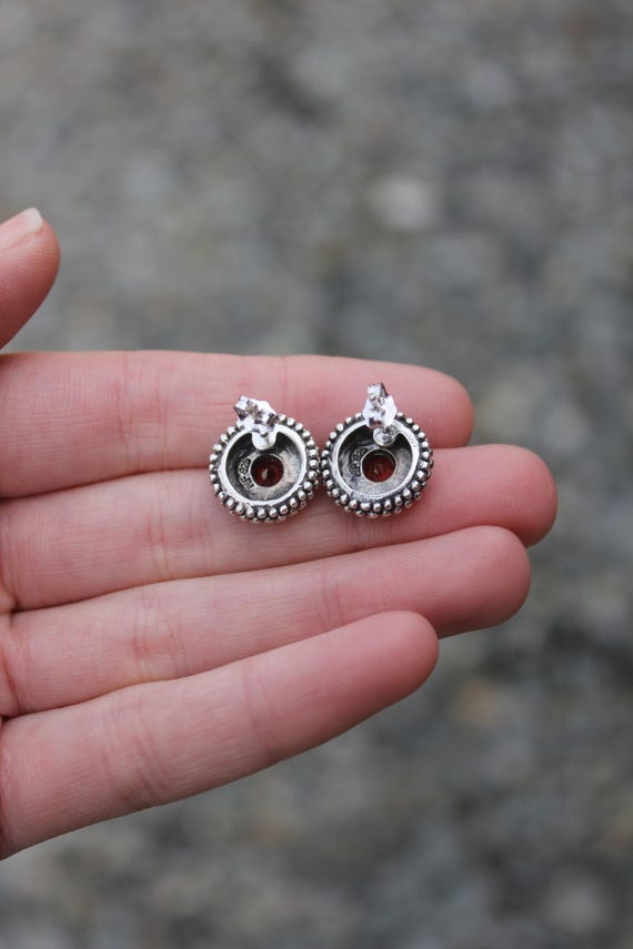 Sterling Silver 925 Garnet Statement Stud Earring… - image 7