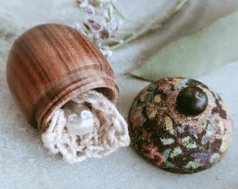 Solid Silver Worry Worm, Liberty Print Acorn Locket, Comfort Gift
