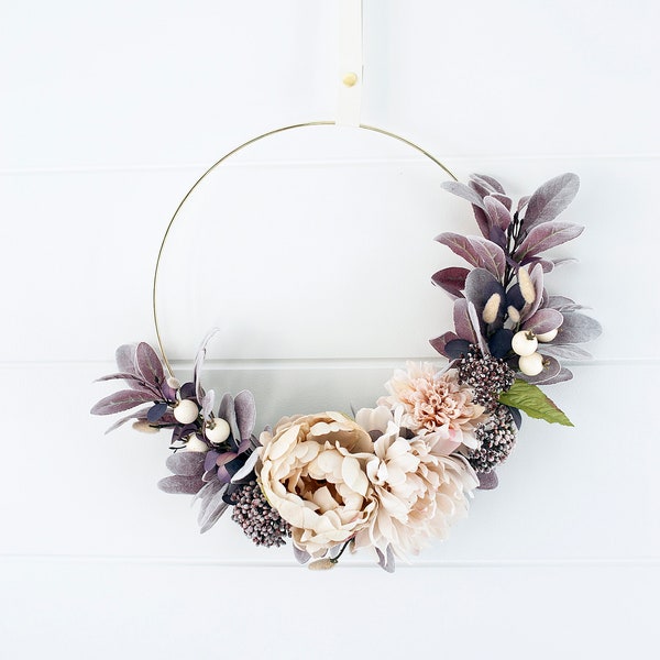 Modern Fall beige & blush bloom wreath|hoop wreath|Fall wreath|hoop wreath|wedding decor|fall decor|mum wreath|sedum wreath