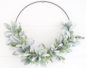 Modern spring LUX soft greens & eucalyptus wreath |front door wreath|hoop wreath|minimalist decor|modern farmhouse|lambs ear wreath|boho