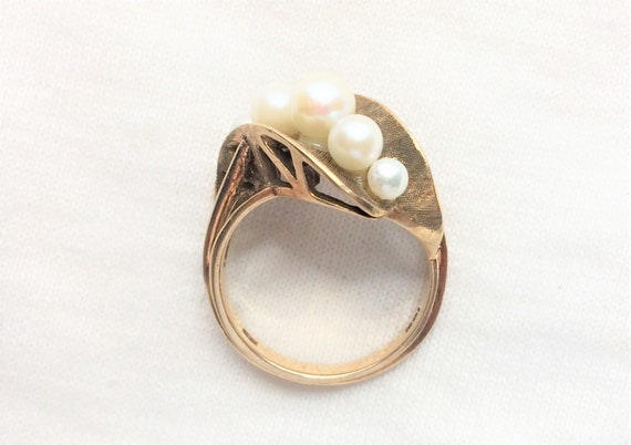 Estate 10k HEAVY Yellow Gold Genuine Pearl Ring 5… - image 7