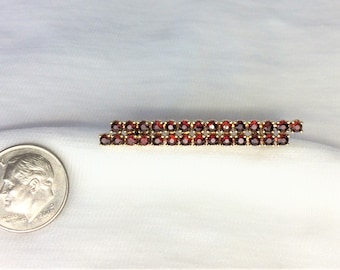 Estate 8K Yellow Gold Genuine Garnet Gem Brooch Lapel Bar Pin Bohemian Europe Vintage 2.6g Mid Century Gemstone Marked 333 Faceted Gems Gift