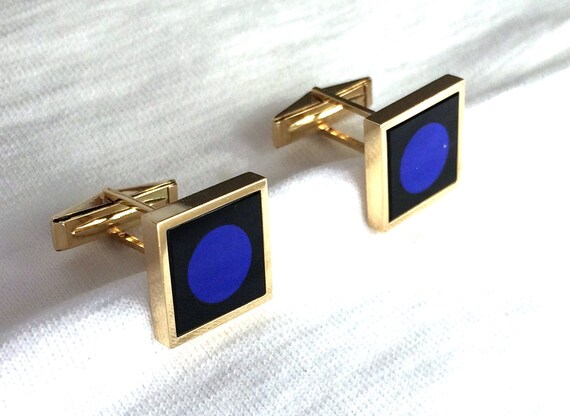 Estate 14K HEAVY 13.4g Gold Cufflinks Black Onyx … - image 2