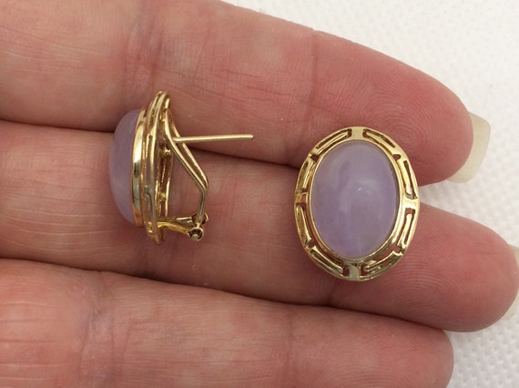 Estate 14k Gold Genuine Purple Jade Omega Pierced… - image 6