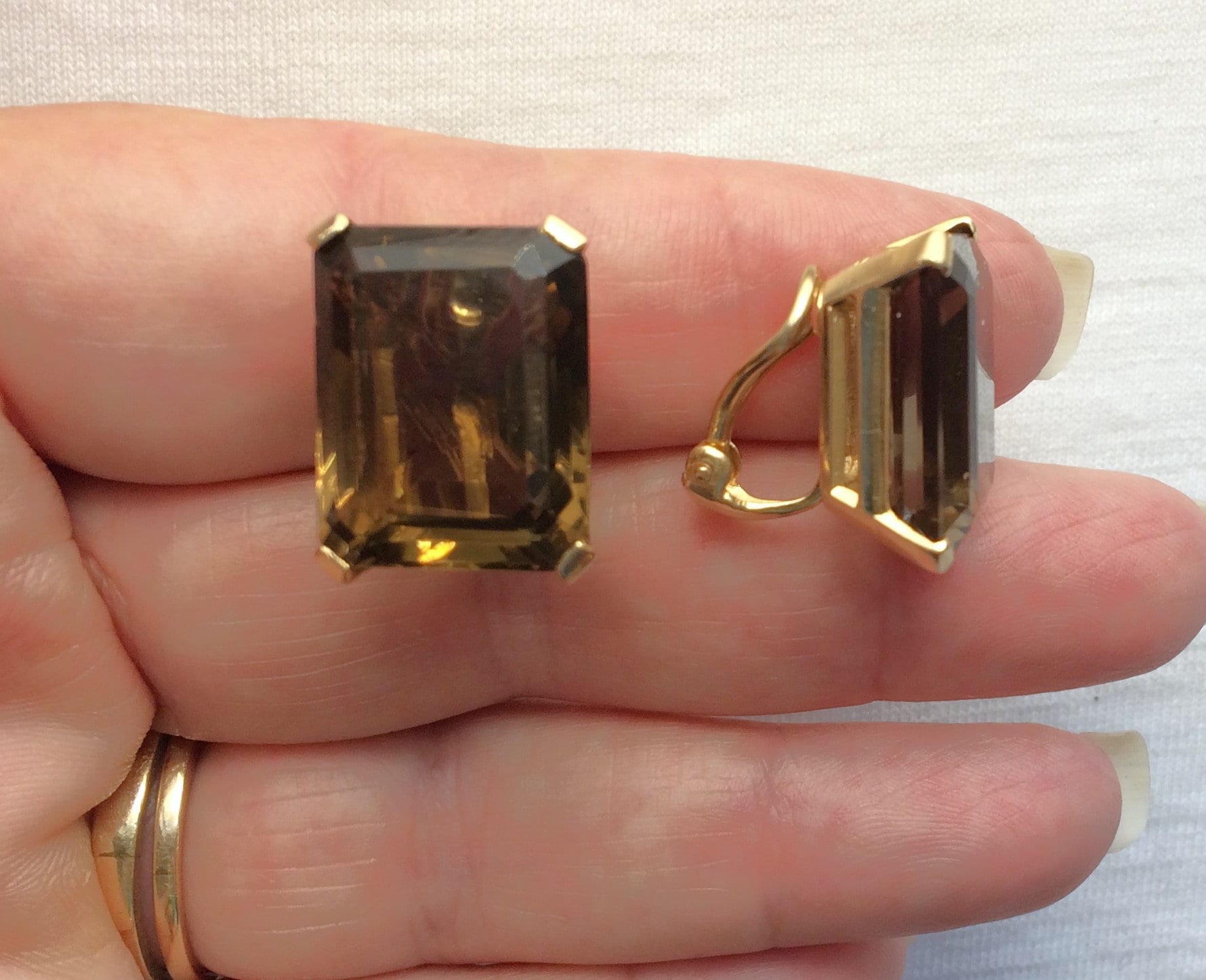 Estate 14k Heavy 15.2g Yellow Gold Genuine Smoky Topaz Gem Gemstone…